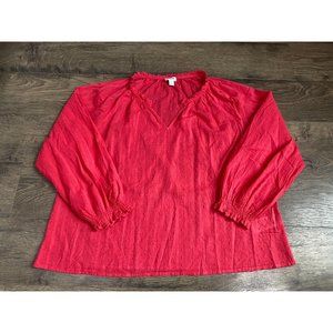 EUC Womens J. Crew novelty artist blouse polkadot v neck pink cotton size L